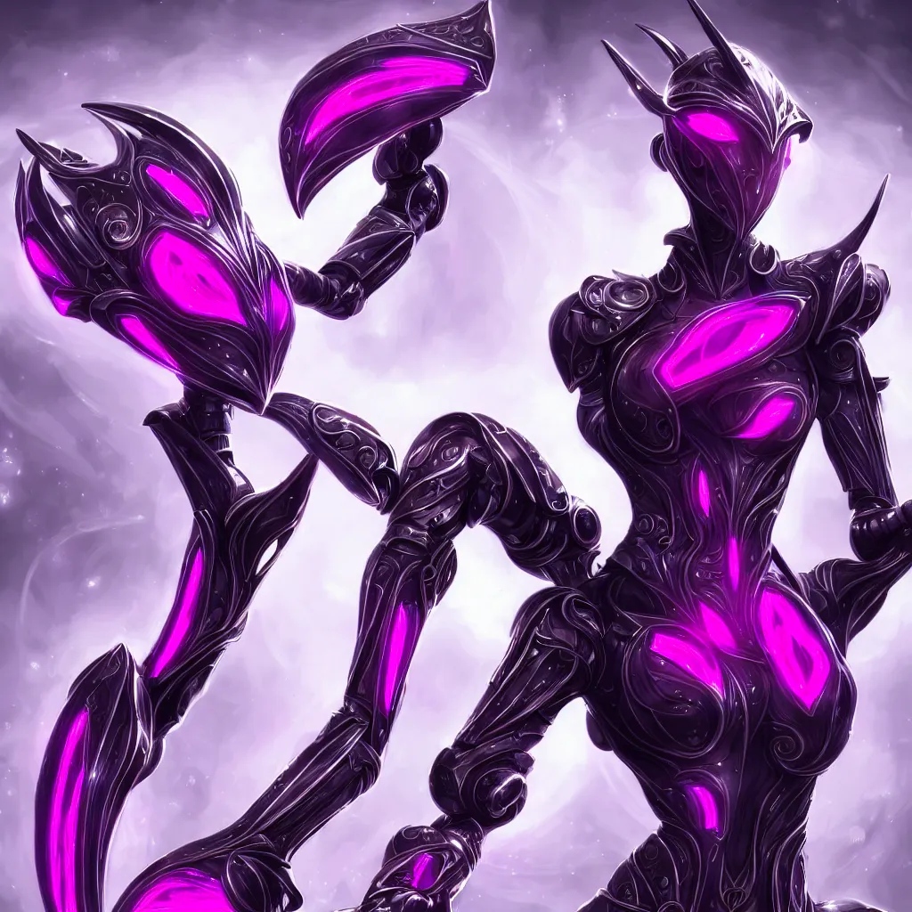 Image similar to highly detailed exquisite fanart, of a beautiful female warframe, but as an anthropomorphic robot dragon with glowing purple eyes, shiny silver armor with fuchsia accents, engraved, elegant pose, close-up shot, full shot, epic cinematic shot, sharp claws for hands, professional digital art, high end digital art, singular, realistic, DeviantArt, artstation, Furaffinity, 8k HD render