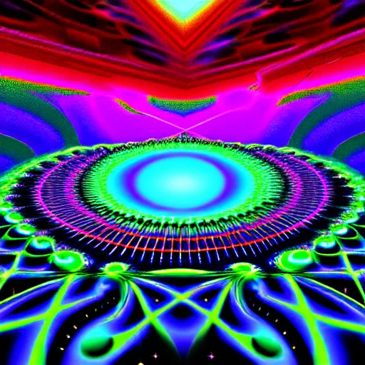 Image similar to the pulsating fractal portal at the psychedelic event horizon directed by col price, trending on artstation