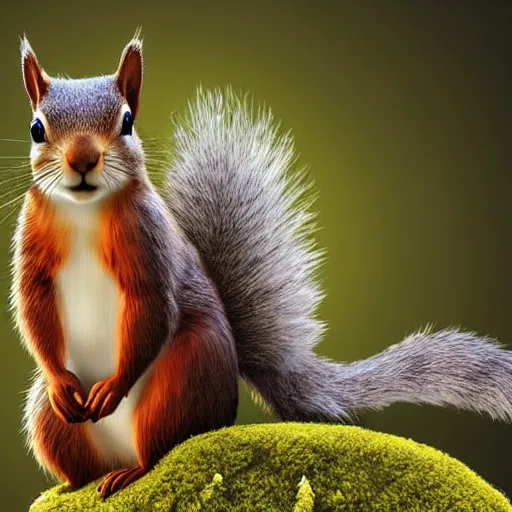 Prompt: a cute squirrel standing on four legs in profile with fluffy fur drawn concept art