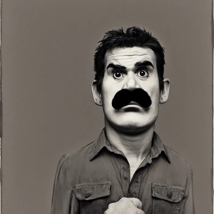 Image similar to portrait of super mario, sad, by irving penn