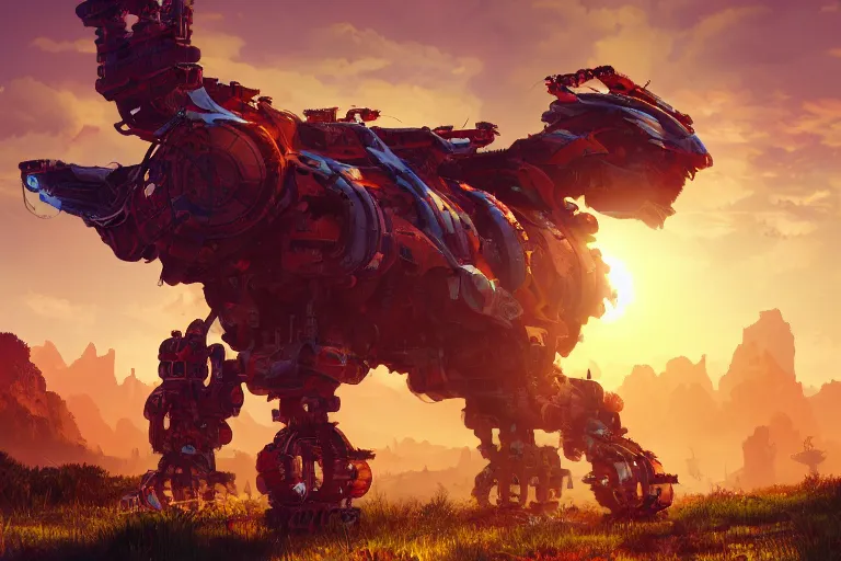 Image similar to scorcher machine mecanical creature robot of horizon forbidden west horizon zero dawn radiating a glowing aura global illumination ray tracing hdr fanart arstation by ian pesty and alena aenami artworks in 4 k