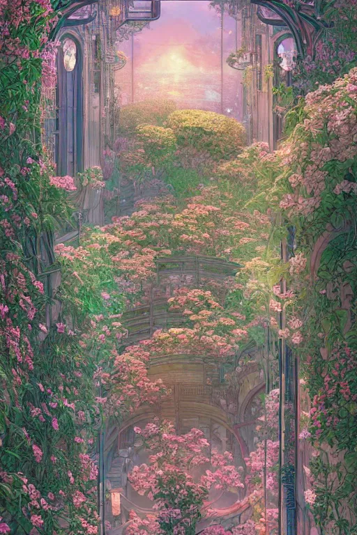 Image similar to a beautiful hyperdetailed illustration of absolutely beautiful blooming flower house alone, perfectly shaded, atmospheric lighting, style of studio ghibli, makoto shinkai, raphael lacoste, louis comfort tiffany, artgerm, james jean, victo ngai, ross tran, chinese style