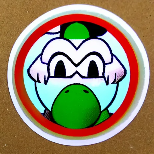 Prompt: symmetrical die cut sticker, yoshi from yoshi's island