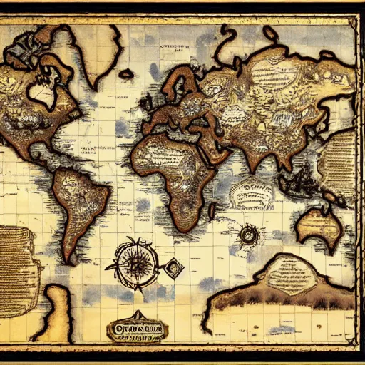 Image similar to dungeons and dragons world map of crandalthyl old, detailed, worn, dusty, ink