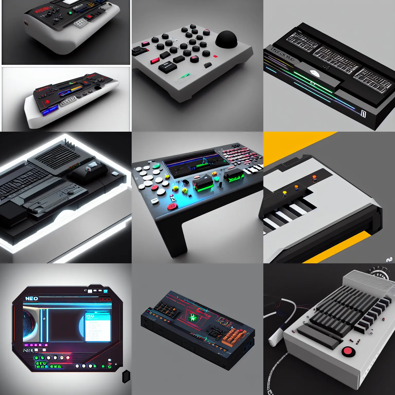 Prompt: neogeo, neo geo aes, futuristic, techno, cyberpunk, product design, 3 d render ; industrial design ; behance ; le manoosh ; pinterest ; if design award ; reddot design award