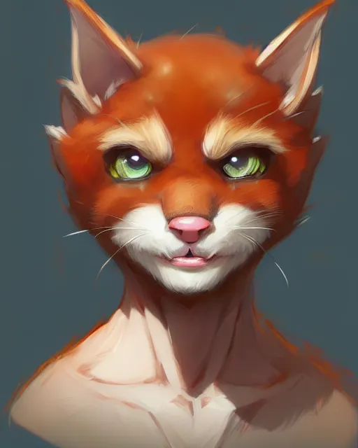 Image similar to character concept art of a young male anthropomorphic furry cat | | cute - fine - face, pretty face, key visual, realistic shaded perfect face, fine details by stanley artgerm lau, wlop, rossdraws, james jean, andrei riabovitchev, marc simonetti, and sakimichan, trending on artstation