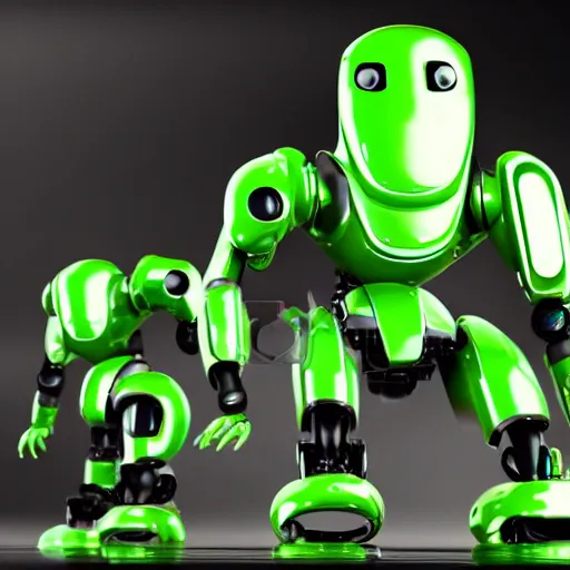 Prompt: hitech green antropomorphic robots in a reservation, photorealistic, 30 mm, ultra detail, cinematic style