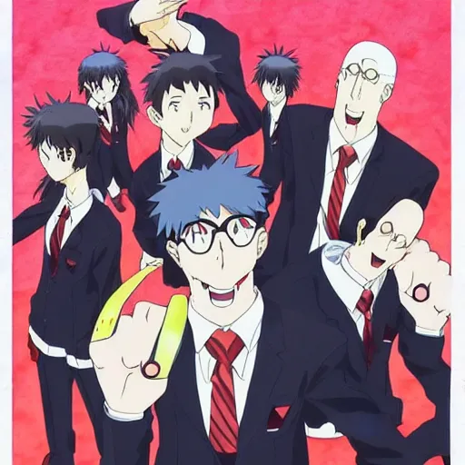 Prompt: anime!!!!!!!!!!!! evangelion with dilbert's head and flipped - up tie