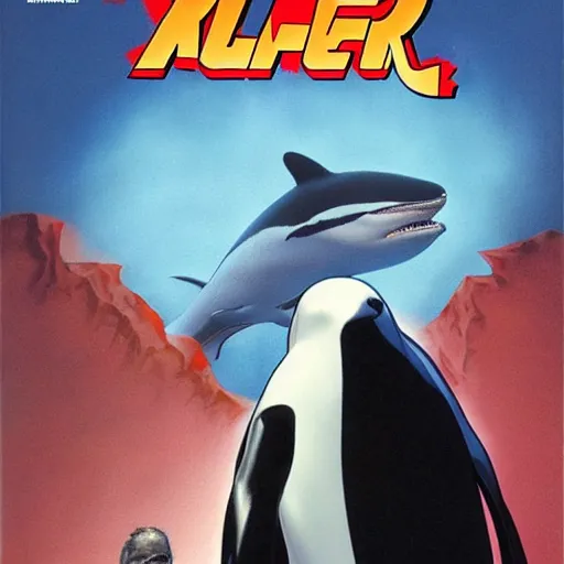 Prompt: comic book cover for'agent 4 7 vs a killer whale ', art by alex ross