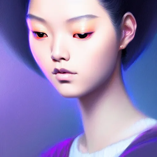 Prompt: digital painting of a close up face portrait of an elegant, beautiful, sophisticated, fashionable, pretty, young burmese - japanese depressed model, lucid pulsar star energy. intricate ornate detail, eye focus, by artgerm, range murata, jeremy lipking, trending on pinterest, artstation hq, vivid 8 k, film still.