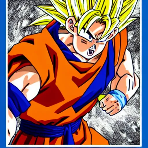 Image similar to goku powering up super saiyan 2 on toilet illustrated by akira toriyama