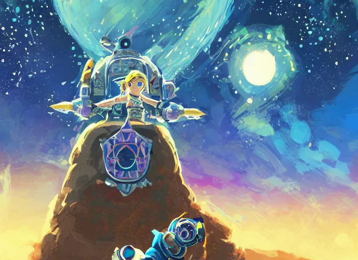 Prompt: breath of the wild, outer space, galaxy, stars, zero gravity, space station, aliens