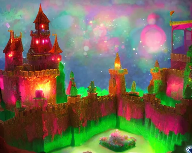 Image similar to scene castle made out of candy, detailed artwork 風 景, luminescent background 背 景, candy scenery artwork 厚 塗 り fourth dimension, artstation! pixiv!!