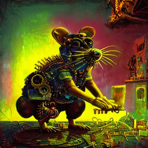 Prompt: steampunk rat, acid, 303, psychedelic, by paul lehr