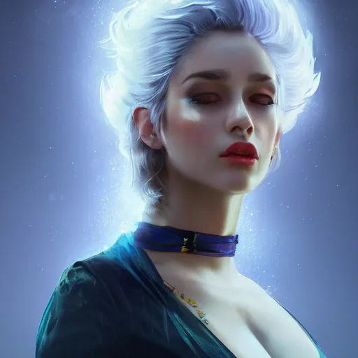 Prompt: electric woman, cute - fine - face, pretty face, oil slick hair, realistic shaded perfect face, extremely fine details, realistic shaded lighting, dynamic background, artgerm, 8 k ultra realistic, highly detailed, ivan aivazovsky