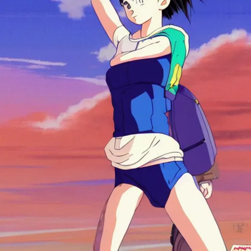 Image similar to a beautiful! boyish! natalie portman bulma from dragonball, alluring gravure! model, wearing hip hop mayan bomber jacket and leotard with native style overalls, bulky poofy bomber jacket with mayan patterns, guilty gear art style, trending on pixiv, painted by makoto shinkai takashi takeuchi studio ghibli, akihiko yoshida