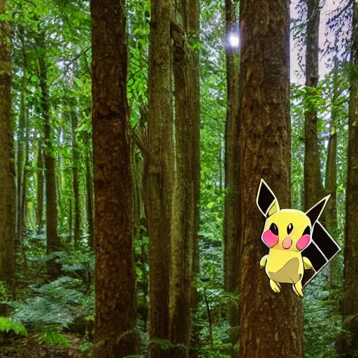 Prompt: photo of a Pokemon in a forest