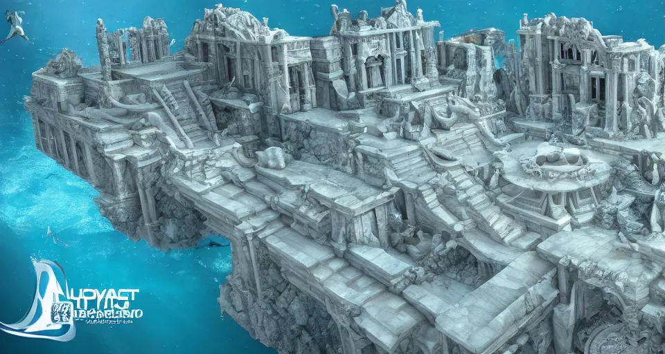 Image similar to the lost city of Atlantis, underwater, fully built buildings, white marble, hyper detailed, 4K