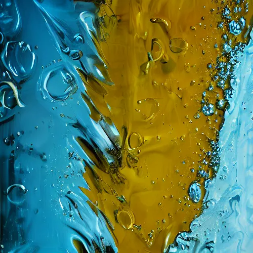 Prompt: photograph of oil mixed with water, abstract, hyperrealistic