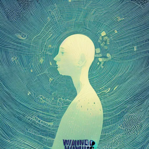 Image similar to a wandering mind, logo, simple white background victo ngai, kilian eng