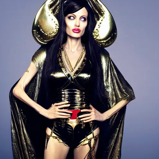 Prompt: angelina jolie in a cleopatra cosplay, studio professional photo