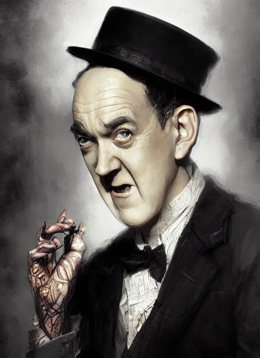 Image similar to Portrait of Stan Laurel, marvel comics, dark, intricate, highly detailed, smooth, artstation, digital illustration by Ruan Jia and Mandy Jurgens and Artgerm and Wayne Barlowe and Greg Rutkowski and Frank Frazetta