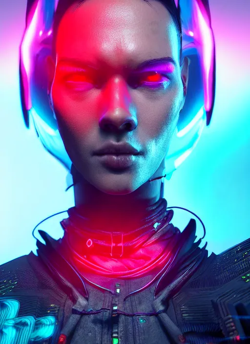 Prompt: cyberpunk dragon portrait, neon lights, red, blue, yellow, green, ultra detailed, trending on artstation, concept art, octane render, unreal engine,