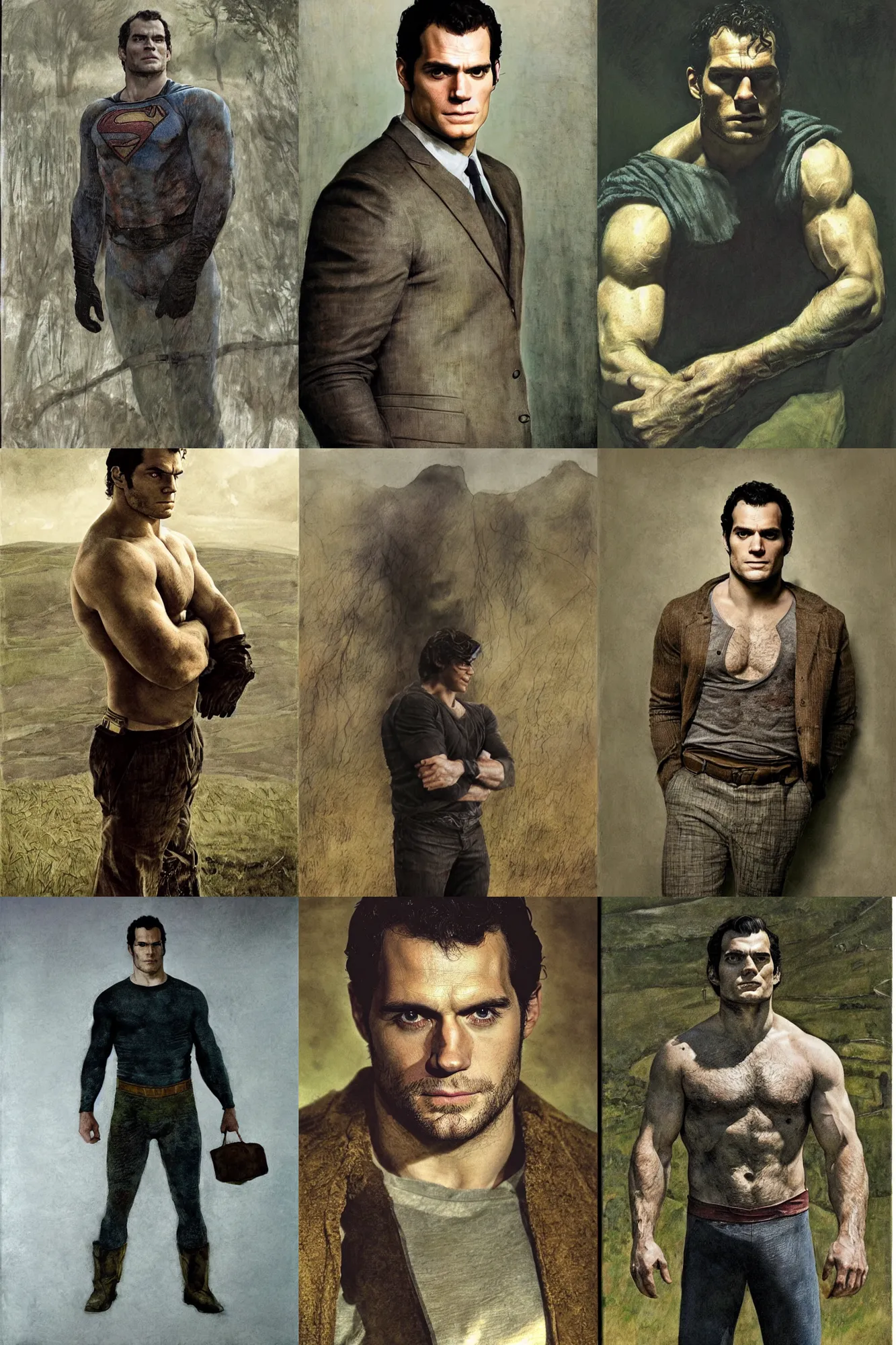 Prompt: candid portrait of Henry Cavill as Bizarro by Andrew Wyeth