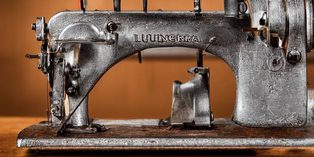 Image similar to photography of a historic sewing machine, by louis daquerre, product photography, small depth of field, fresh colors, trending on artstation