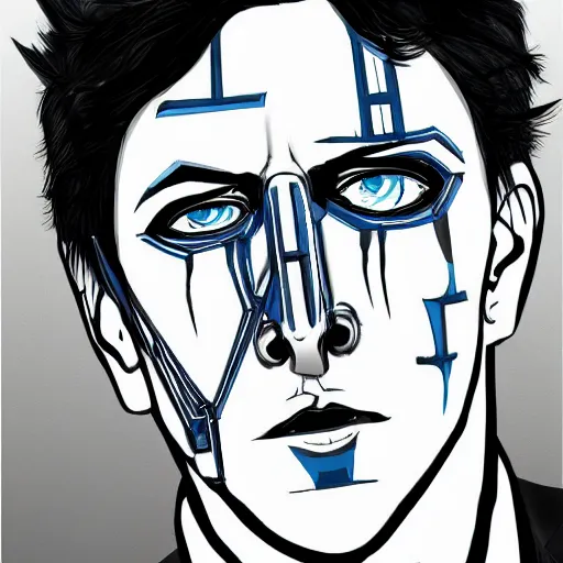 Image similar to hank j wimbleton cyberpunk futuristic darkblue eyes realistic detailed black and white