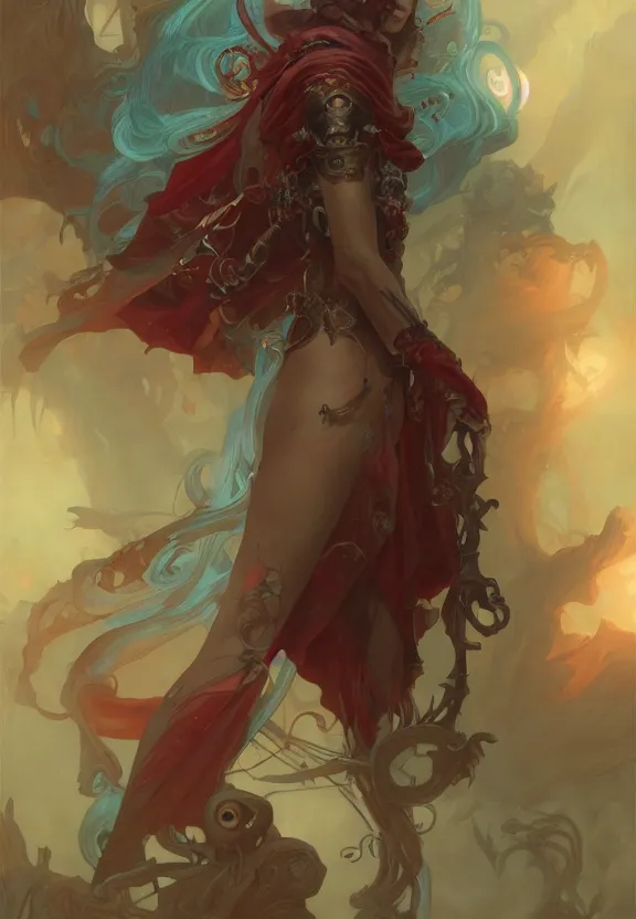 Image similar to ruby guardian, dark, peter mohrbacher, surrealism, kelly mckernan, alfonso mucha, dalle 2, hd, intricate details, cinematic, realistic, photorealistic, concept artbook, artstation, video game, symmetrical