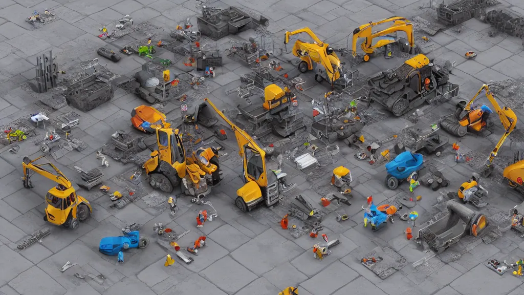 Image similar to construction site made out of toys, pipes, concept art, 3d render