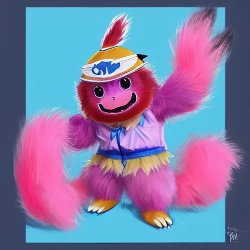 Image similar to Habs Mascot YOUPPI pokemon shiny, legendary, ultra rare, super cute and friendly, most powerful legendary shiny cyan pink pokémon, highly detailed, digital pencil painting, anime, cartoonish, gentle fluffy monster pink and light blue youppi pokemon, sharp focus, illustration, art by artgerm and greg rutkowski and alphonse mucha