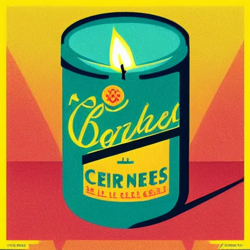 Prompt: retro illustration with a set of beautiful scented candles, an art deco painting by tom whalen, trending on behance, art deco, digital illustration, storybook illustration, grainy texture, flat shading, vector art, airbrush, pastel, watercolor, poster