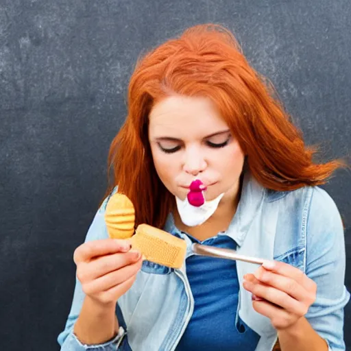 Image similar to Woman eating ice cream using a fork