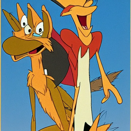 Image similar to road runner and wile e. coyote, studio ghibli