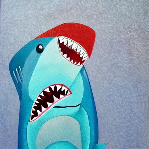 Image similar to Shark wearing a janitors outfit, high quality painting