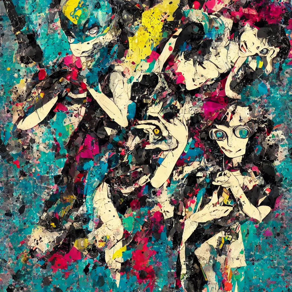 Image similar to girl figure, abstract, jet set radio artwork, ryuta ueda artwork, cryptic, rips, spots, asymmetry, stipple, lines, glitches, color tearing, pitch bending, stripes, bandages, guts, eerie, hearts, minimal, points, otomo katsuhiro artwork, technical, natsumi mukai artwrok, folds