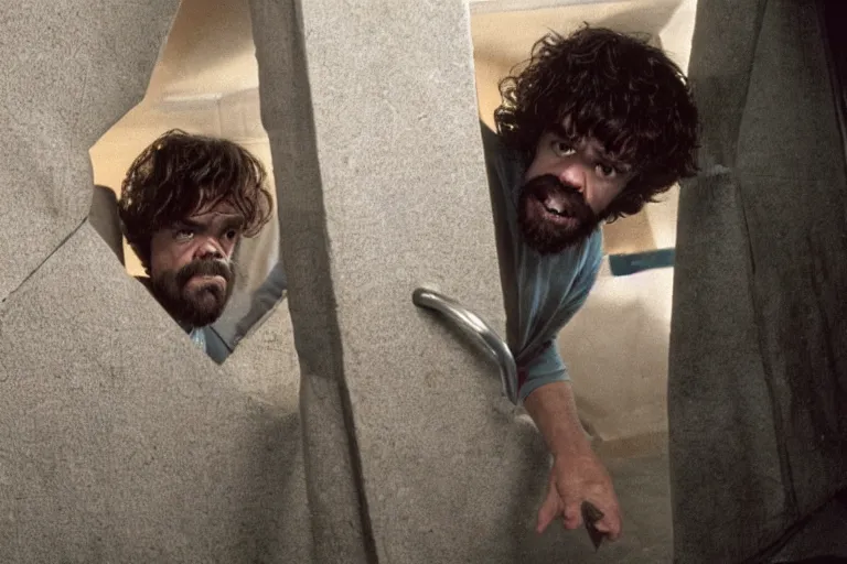 Prompt: peter dinklage climbing out of a toilet, movie still, from the new sleepaway camp movie, 8 k, realistic