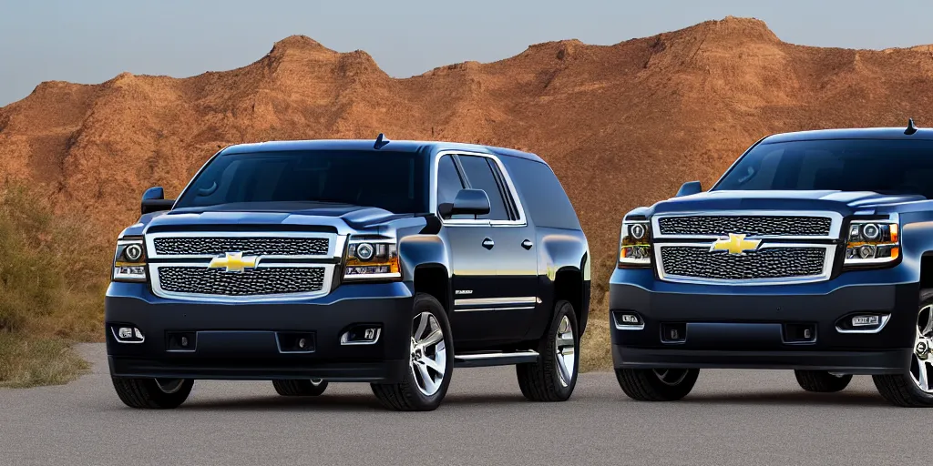 Prompt: An SUV inspired by a 2014 Chevrolet Suburban and 2013 GMC Sierra