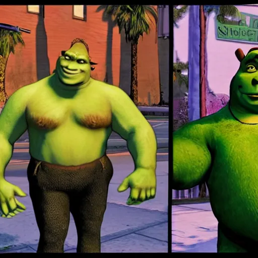 Image similar to Shrek in GTA V, Covert art by Stephen Bliss, Boxart, loading screen