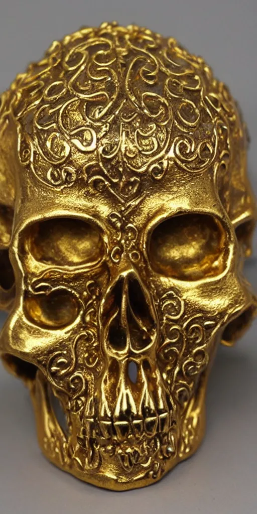 Image similar to ornate gold skull realistic 3 d covered in jewels antique