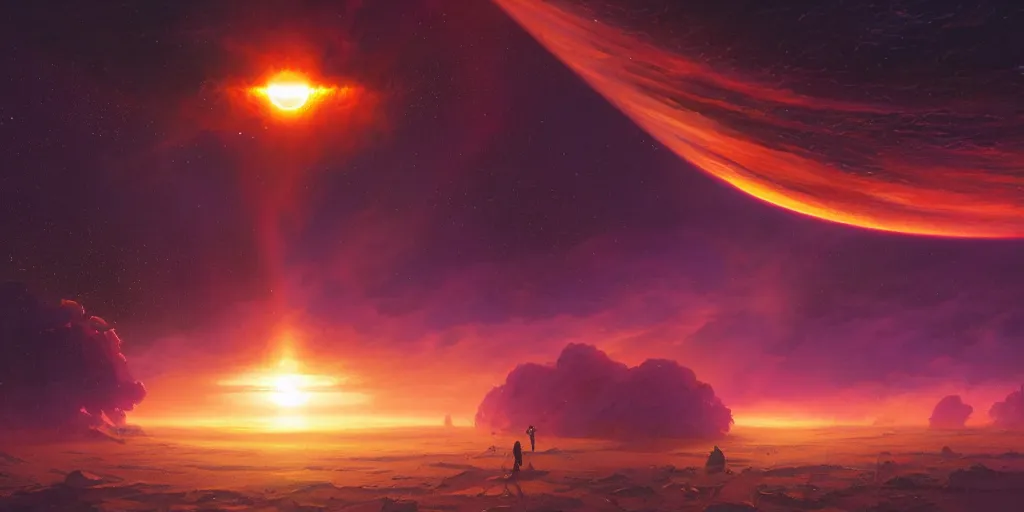 Image similar to inside a solar flare storm within the sun looking at the planet earth, unreal engine, fantasy art by greg, loish, rhads, ferdinand knab, tom bagshaw, makoto shinkai and lois van baarle, rossdraws, ilya kuvshinov, night lighting, trending on studio ghibli, highly detailed, 8 k, octane render