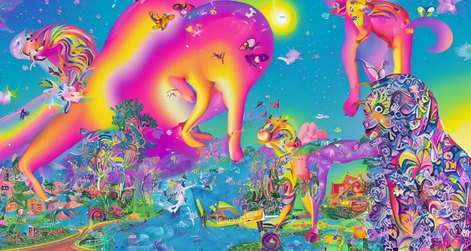 Prompt: bosch dreams of lisa frank