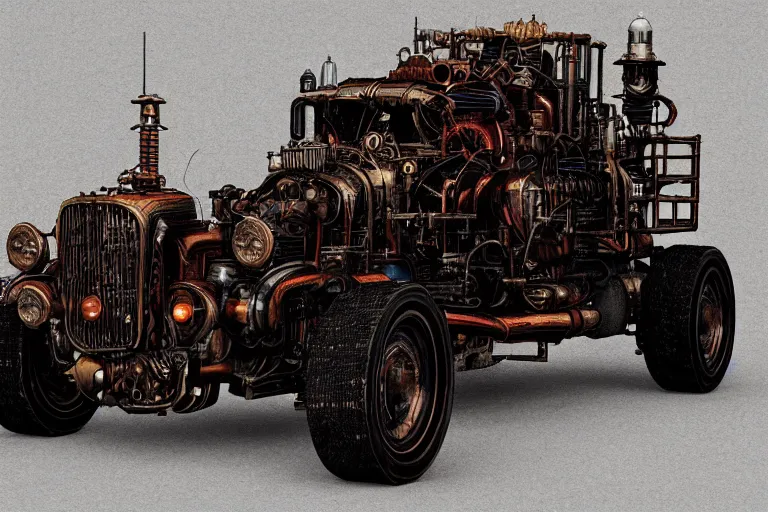 Prompt: hellfire engine strokeed by the echo, mad max, in the style of hannes bok and doug chiang and vernon grant, trending on artstation, back lighting rear view steampunk, blueprint, muted colors, gothic, tachisme