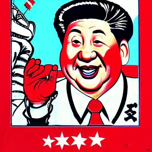 Prompt: xi jinping as communist clown, soviet propaganda style, vivid colors, detailed lines, dominating red color, detailed portrait, poster style