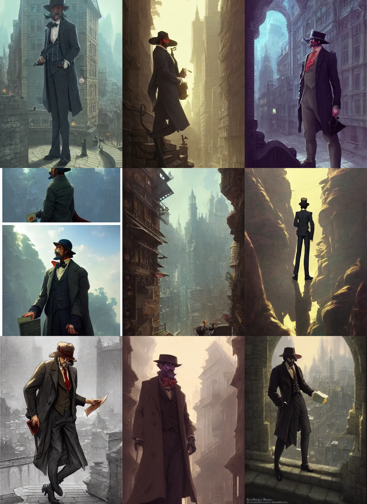 Prompt: a beautiful hyper realistic detailed matte painting of a gentleman thief, who is absurdly bad at math. by moebius and andreas rocha, trending on artstation, barometric projection, lens 5 0 mm