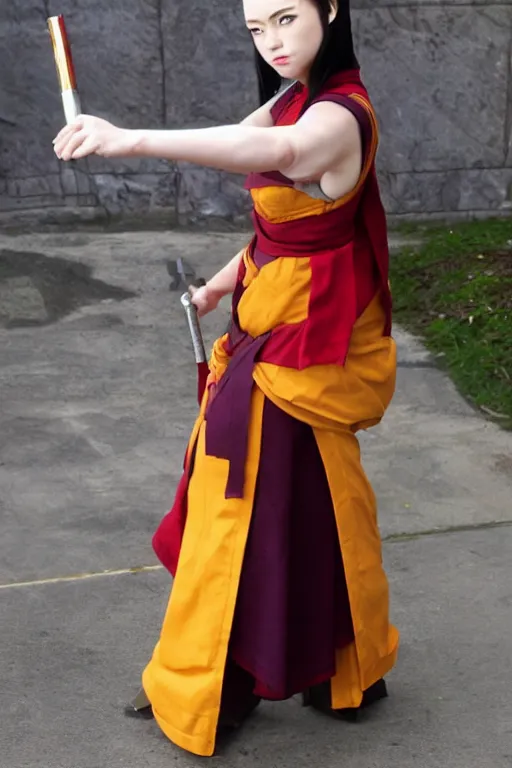 Prompt: full body photo of real - life suki from the last airbender, cosplay, high heels