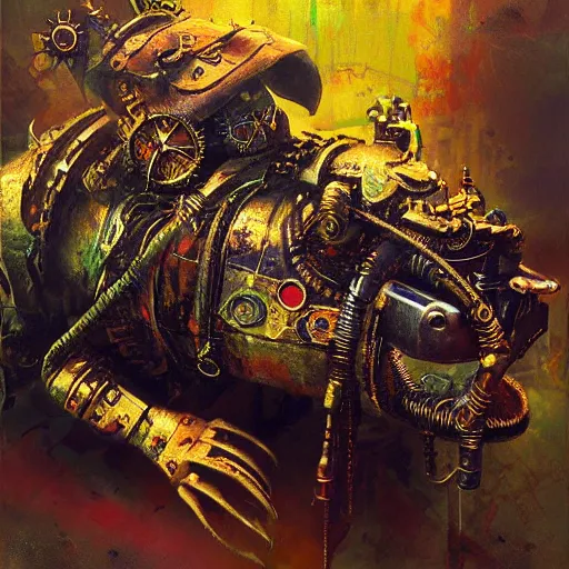 Image similar to steampunk rat, acid, 303, psychedelic, by ruan jia