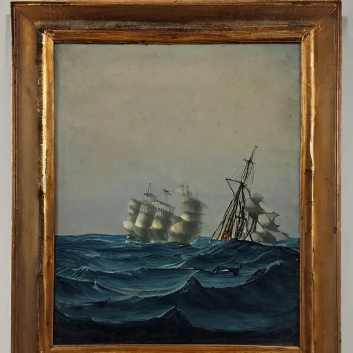 Prompt: whaling expedition 1800s ocean maritime melancholy oil on canvas